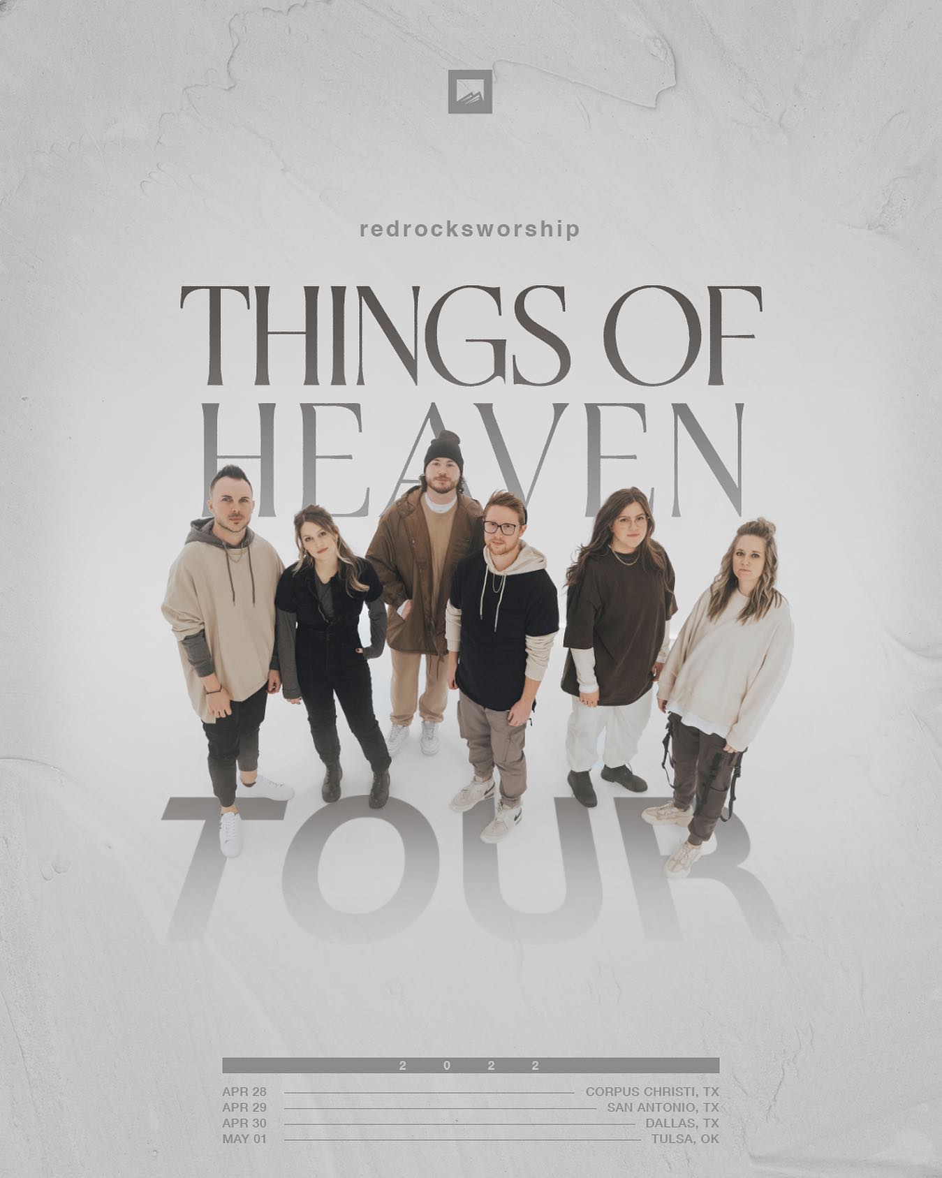 We’re SO excited to launch, for the very first time, the Things of Heaven Tour with @RedRocksWorship 🙌 🙌These will be incredible nights of worship that you won’t want to miss. Pre-Sale starts Sunday (3/13) at 8am cst. 

* April 28 - Corpus Christi, TX
* April 29 - San Antonio, TX
* April 30 - Dallas, TX
* May 1 - Tulsa, OK

🎟 Make sure to join our VIP list on rushconcerts.com for pre-sale access!